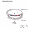 Wholesale Unisex Geometric Ferris Wheel Inlaid Colored Zircon Row Drill Ring With Imitation Pearls Titanium Steel Gold Plated Jewelry