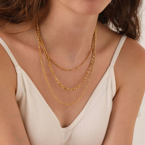 Wholesale Unisex Geometric Figaro Chain Stainless Steel And Titanium Steel Necklace With 18K Gold Electroplating