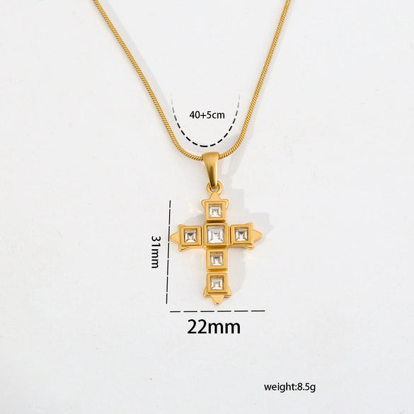 Wholesale Unisex Geometric Gold Plated Titanium Steel Stacking Cuban Chain Cross Necklace