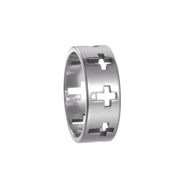 Wholesale Unisex Geometric Hollow Cross Titanium Steel Ring With Electroplating