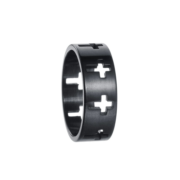 Wholesale Unisex Geometric Hollow Cross Titanium Steel Ring With Electroplating