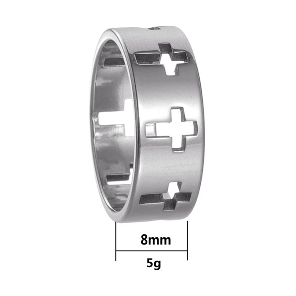Wholesale Unisex Geometric Hollow Cross Titanium Steel Ring With Electroplating