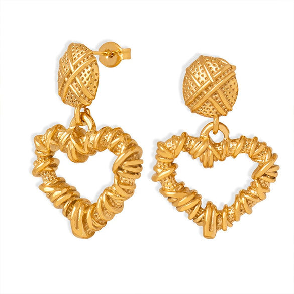 Wholesale Unisex Geometric Hollow Love Design Goldplated Titanium Steel Stud Earrings