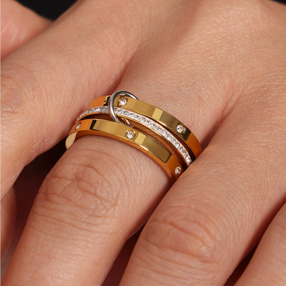 Wholesale Unisex Geometric Light Luxury Style Titanium Steel Gold Plated Ferris Wheel Ring