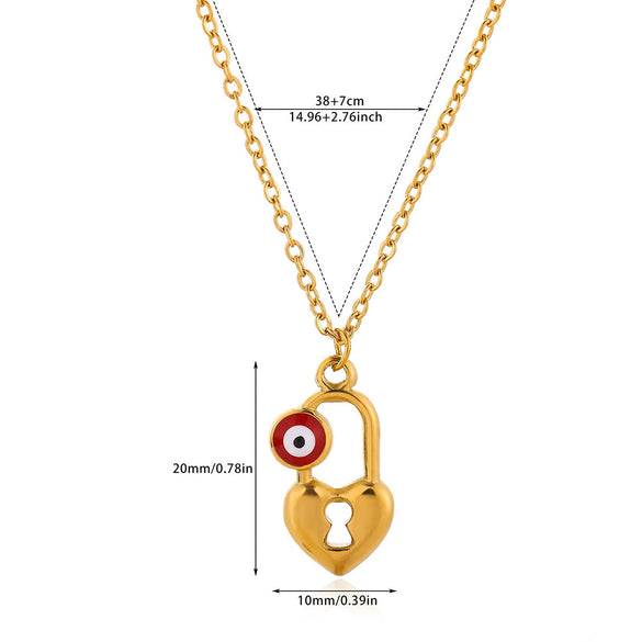 Wholesale Unisex Geometric Lock Devil's Eye Pendant Necklace With Gold Electroplated Environmentally Friendly Copper