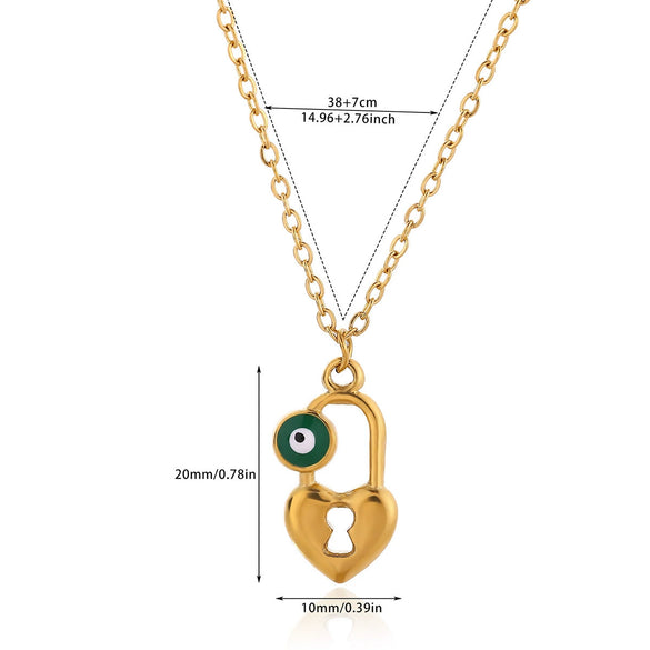 Wholesale Unisex Geometric Lock Devil's Eye Pendant Necklace With Gold Electroplated Environmentally Friendly Copper