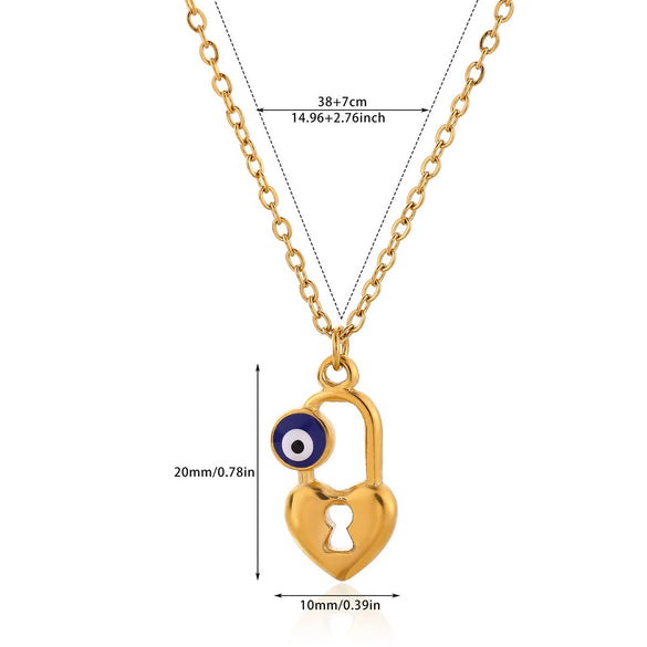 Wholesale Unisex Geometric Lock Devil's Eye Pendant Necklace With Gold Electroplated Environmentally Friendly Copper