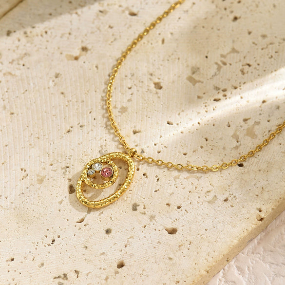 Wholesale Unisex Geometric Oval Flower Eye Zircon Stainless Steel Electroplated Necklace