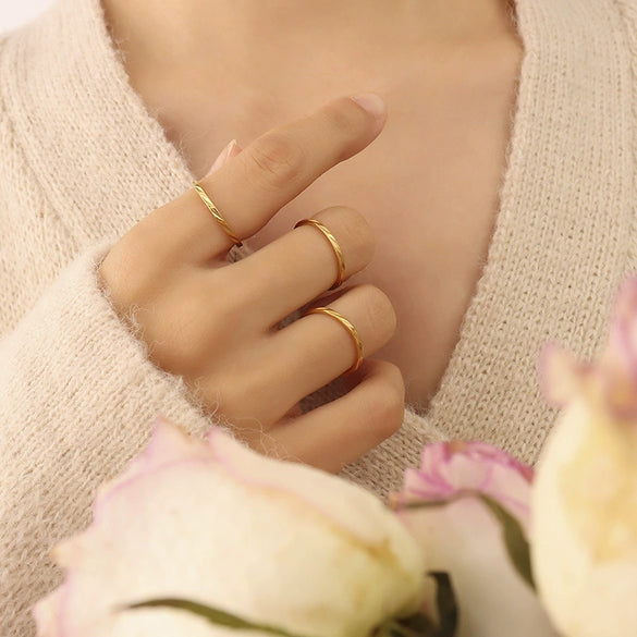 Wholesale Unisex Geometric Pattern Simple Ring Titanium Steel 18K Gold Plated Jewelry