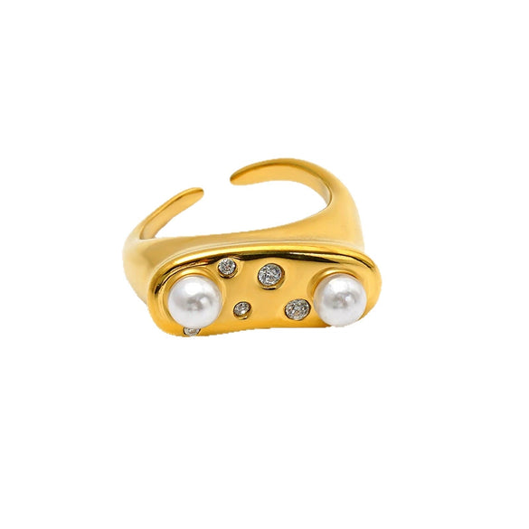 Wholesale Unisex Geometric Personality Style Pearl Pattern Stainless Steel Electroplated Ring