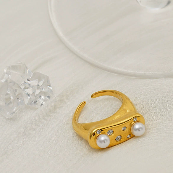 Wholesale Unisex Geometric Personality Style Pearl Pattern Stainless Steel Electroplated Ring