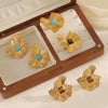 Wholesale Unisex Geometric Real Gold Plated Ruffled Natural Stone Stainless Steel Open Ring That Does Not Fade