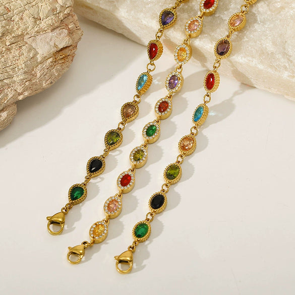 Wholesale Unisex Geometric Real Gold Plated Stainless Steel Bracelet With Microinlaid Zircon Retro Design