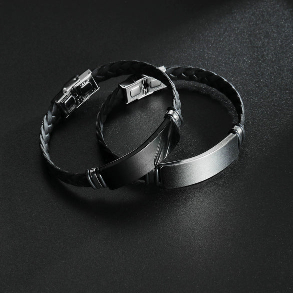 Wholesale Unisex Geometric Silicone And Stainless Steel Twist Woven Bracelet With Mirror Polished And Engraved Electroplated