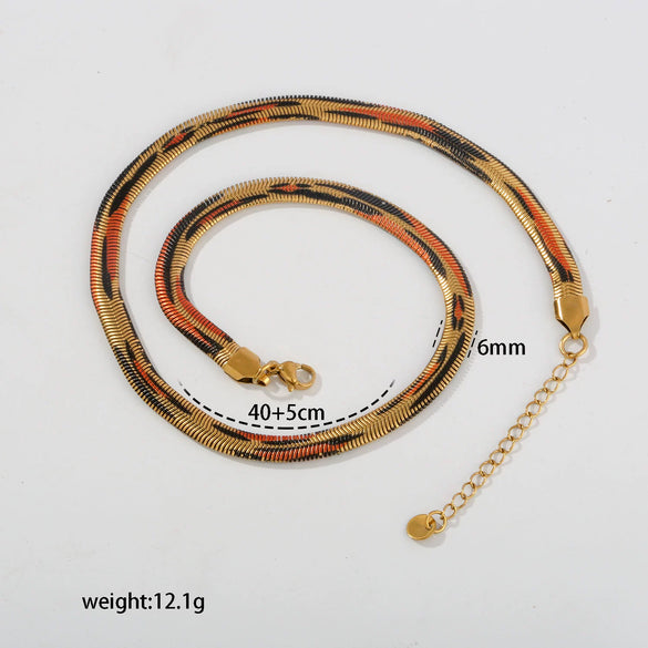Wholesale Unisex Geometric Snake Bone Chain Necklace With Ring Shape Stainless Steel Electroplated