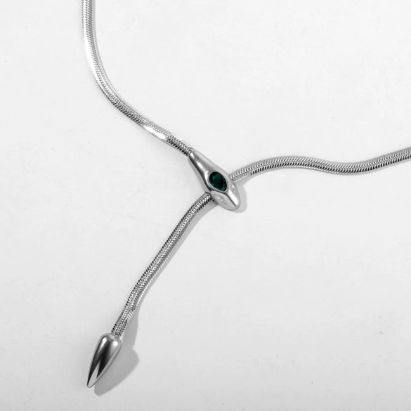 Wholesale Unisex Geometric Snake Bone Chain Necklace With Ring Shape Stainless Steel Electroplated