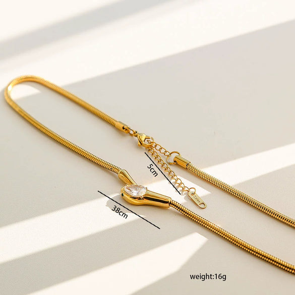 Wholesale Unisex Geometric Snake Bone Chain Necklace With Ring Shape Stainless Steel Electroplated