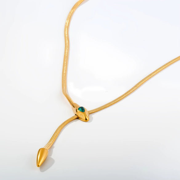 Wholesale Unisex Geometric Snake Bone Chain Necklace With Ring Shape Stainless Steel Electroplated