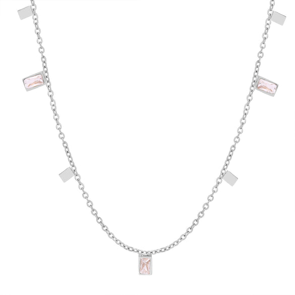 Wholesale Unisex Geometric Square Pendant Inlaid Zircon Titanium Steel Electroplated Necklace