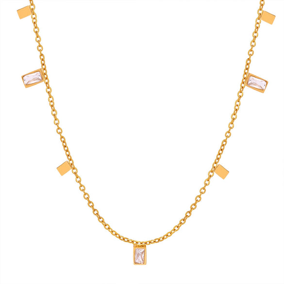 Wholesale Unisex Geometric Square Pendant Inlaid Zircon Titanium Steel Electroplated Necklace