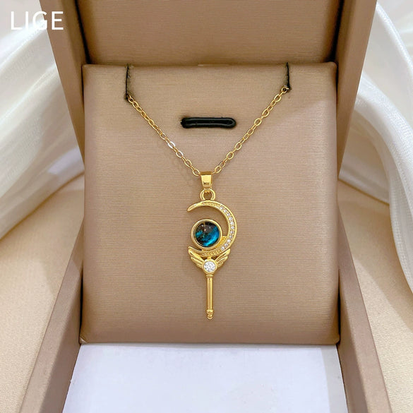 Wholesale Unisex Geometric Stainless Steel And Copper Diamond Necklace With Starry Sky Light Design