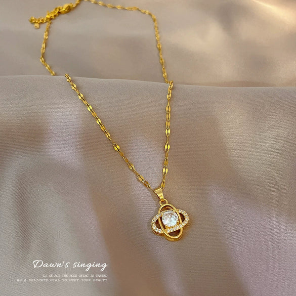Wholesale Unisex Geometric Stainless Steel And Copper Diamond Necklace With Titanium Steel Chain