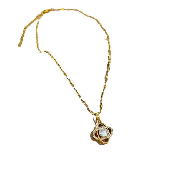 Wholesale Unisex Geometric Stainless Steel And Copper Diamond Necklace With Titanium Steel Chain