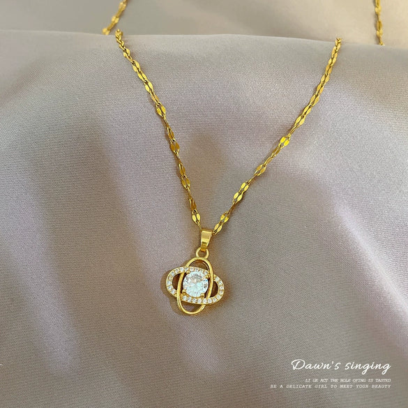 Wholesale Unisex Geometric Stainless Steel And Copper Diamond Necklace With Titanium Steel Chain