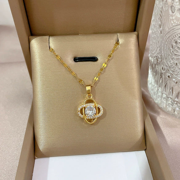 Wholesale Unisex Geometric Stainless Steel And Copper Diamond Necklace With Titanium Steel Chain