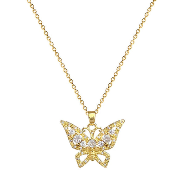 Wholesale Unisex Geometric Stainless Steel And Copper Hollow Butterfly Full Diamond Necklace