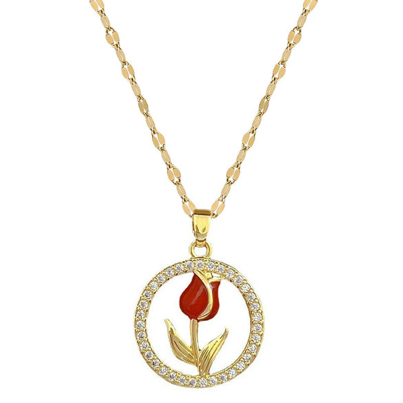 Wholesale Unisex Geometric Stainless Steel And Copper Ring Rose Necklace With Picture Paragraph Chain