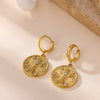 Wholesale Unisex Geometric Stainless Steel And Gold Electroplated Embossed Cross Disc Pendant Earrings