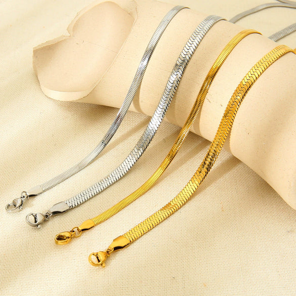 Wholesale Unisex Geometric Stainless Steel And Titanium Steel Snake Bone Chain Necklace With 18K Gold Electroplating