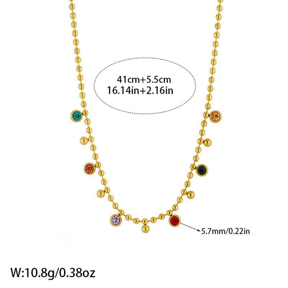Wholesale Unisex Geometric Stainless Steel Ball Chain Necklace With Colorful Zirconium 18K Gold Plated