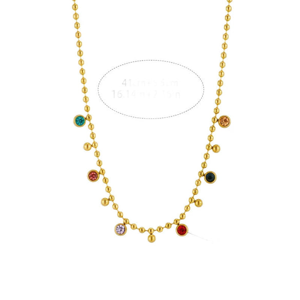 Wholesale Unisex Geometric Stainless Steel Ball Chain Necklace With Colorful Zirconium 18K Gold Plated