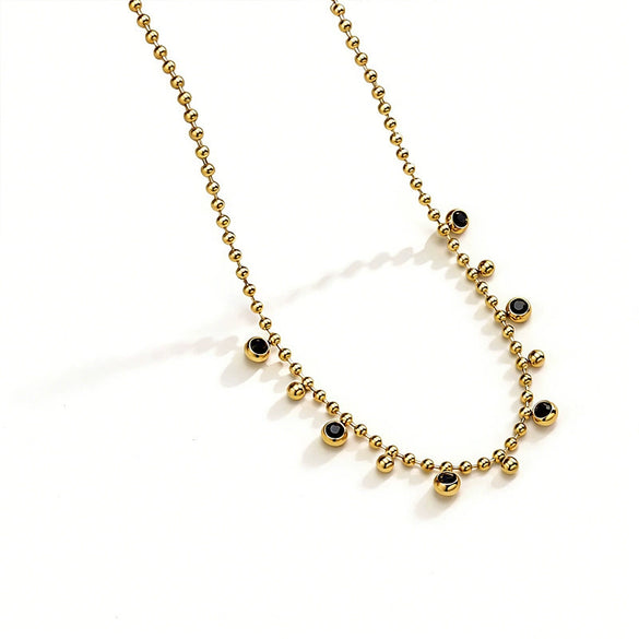 Wholesale Unisex Geometric Stainless Steel Ball Chain Necklace With Colorful Zirconium 18K Gold Plated