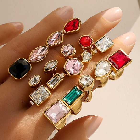 Wholesale Unisex Geometric Stainless Steel Electroplated Adjustable Open Rings Fashion Retro Light Luxury Style