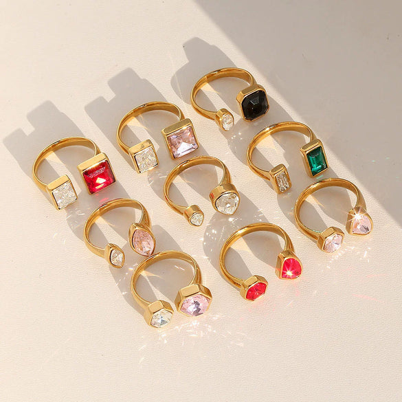 Wholesale Unisex Geometric Stainless Steel Electroplated Adjustable Open Rings Fashion Retro Light Luxury Style