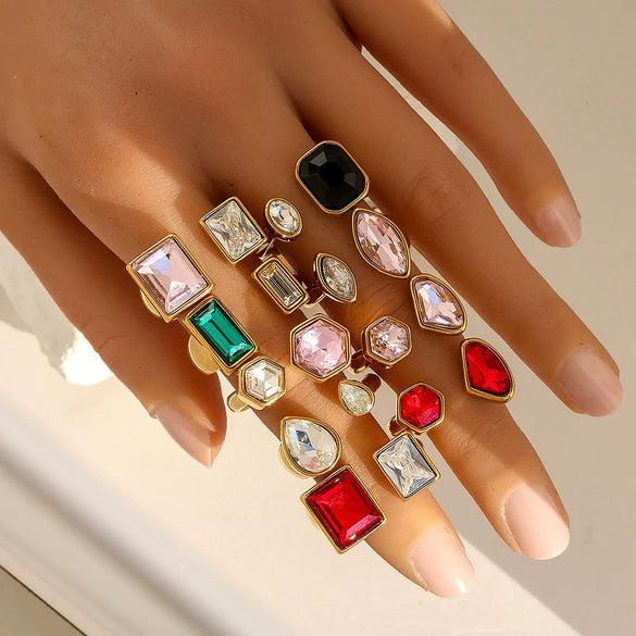 Wholesale Unisex Geometric Stainless Steel Electroplated Adjustable Open Rings Fashion Retro Light Luxury Style
