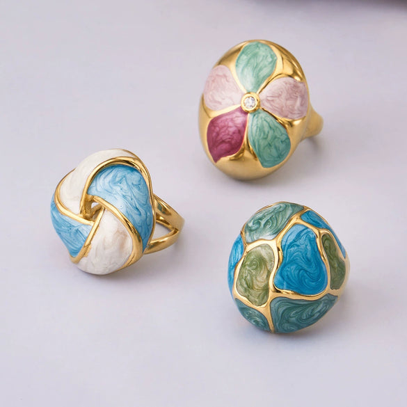 Wholesale Unisex Geometric Stainless Steel Electroplated Inlaid Zircon Floral Ring Light Luxury Style