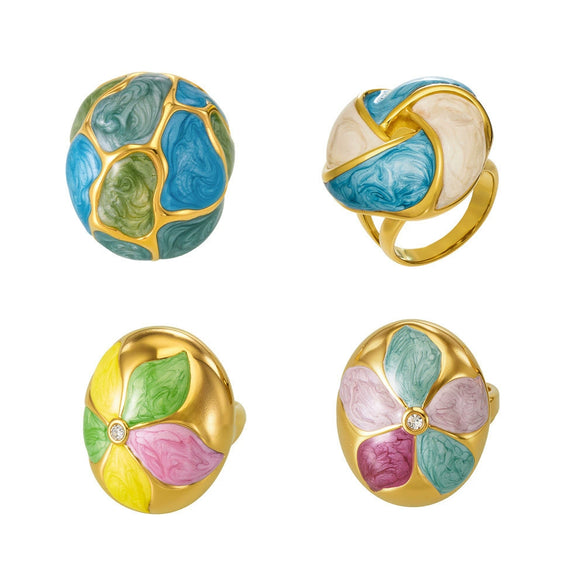 Wholesale Unisex Geometric Stainless Steel Electroplated Inlaid Zircon Floral Ring Light Luxury Style