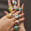 Wholesale Unisex Geometric Stainless Steel Electroplated Inlaid Zircon Floral Ring Light Luxury Style