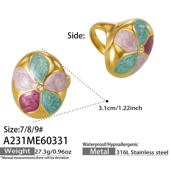Wholesale Unisex Geometric Stainless Steel Electroplated Inlaid Zircon Floral Ring Light Luxury Style