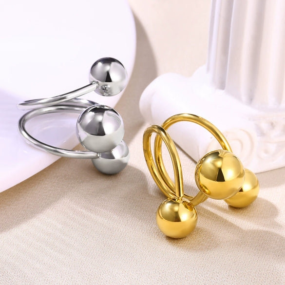 Wholesale Unisex Geometric Stainless Steel Electroplated Spherical Ring