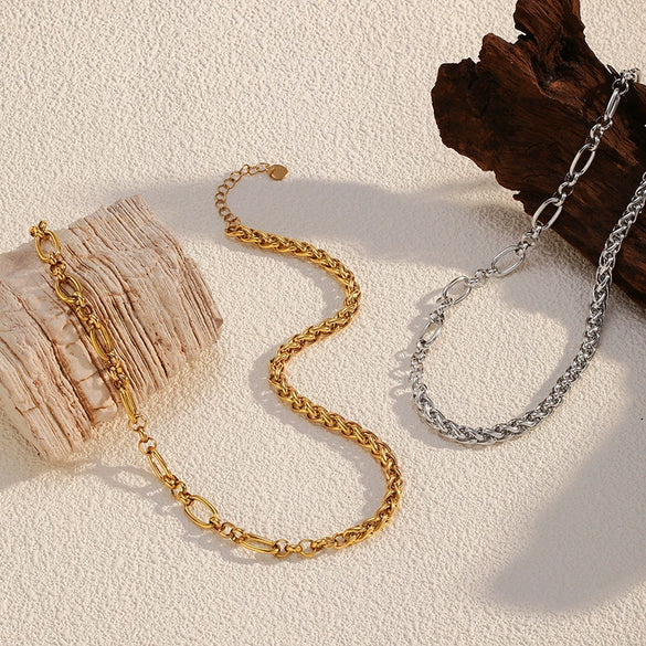 Wholesale Unisex Geometric Stainless Steel Electroplated Twist Chain Necklace