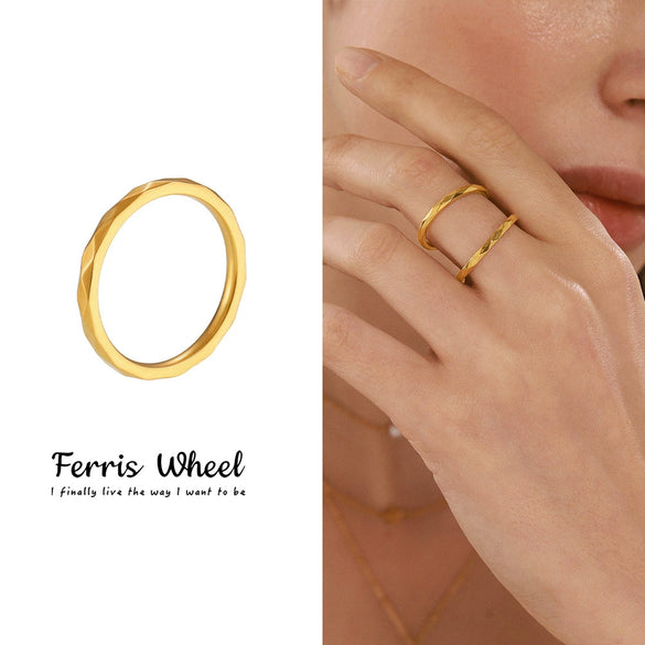 Wholesale Unisex Geometric Stainless Steel Goldplated Ferris Wheel Stacked Ring With Niche Simple Design