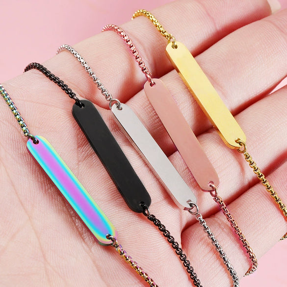 Wholesale Unisex Geometric Stainless Steel Oval Bar Bracelet Mirror Polished Electroplated