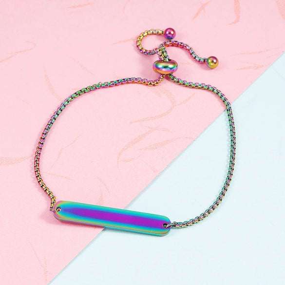 Wholesale Unisex Geometric Stainless Steel Oval Bar Bracelet Mirror Polished Electroplated