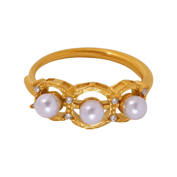 Wholesale Unisex Geometric Stainless Steel Pearl Zircon Electroplated Ferris Wheel Empty Pad Set Ring