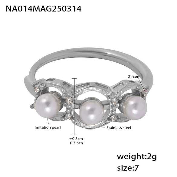 Wholesale Unisex Geometric Stainless Steel Pearl Zircon Electroplated Ferris Wheel Empty Pad Set Ring